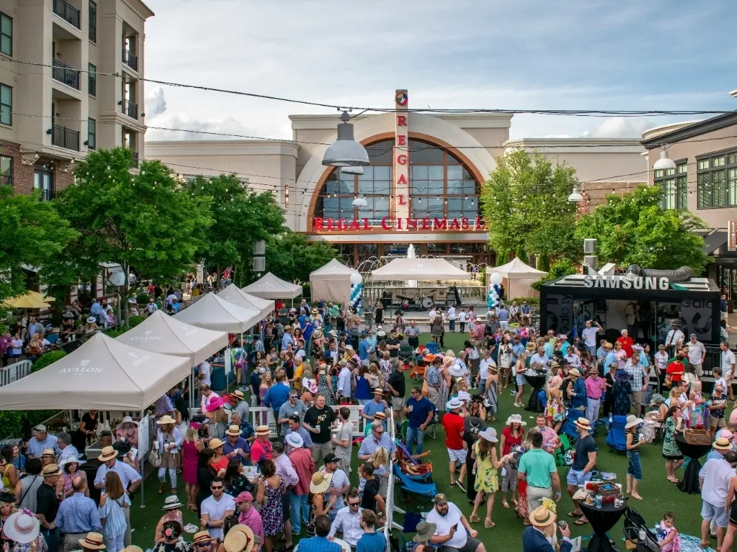 Crowd at an outdoor festival on the Avalon plaza